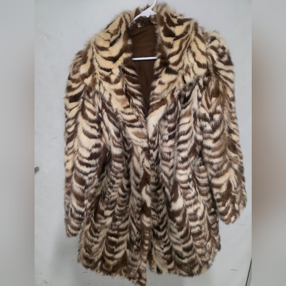 AUTHENTIC MINK FUR ~ MOTTLE VINTAGE FUR COAT  SIZE: 2XL - Picture 5 of 10